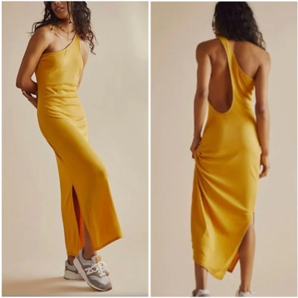 Free People Dresses & Skirts - Free People Beach Dress Womens Medium Yellow Gold Maxi Saturday Night Ribbed